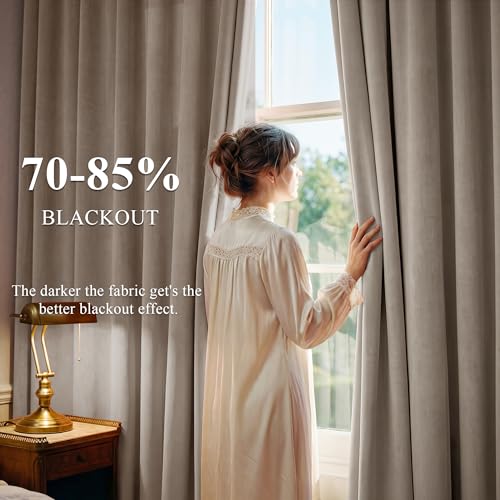 Image of Camel Beige Velvet Curtains for Decor Extra Long, W52xL108, 2 Pcs | 300GSM Thick Soft Fabric, Light Blocking, Summer Heat Insulated, Pinch Pleat Window Covering for Studio, Dining Room, Kitchen