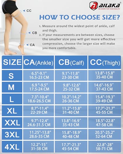 Image of Ailaka Medical Compression Stockings for Women Men, Thigh High Footless 20-30mmHg Graduated Compression Socks with Silicone Band for Varicose Veins, Edema, Post-Surgery