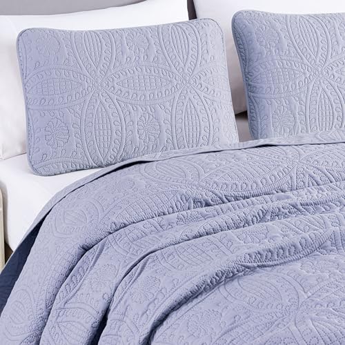 Image of Chezmoi Collection Austin 3-Piece Oversized Bedspread Coverlet Set (Queen, Lavender)