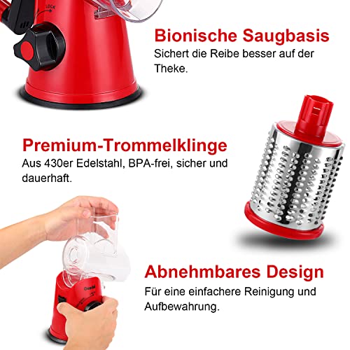 Geedel Käsereibe, Reibe für Gemüse, Gemüseschneider Trommelreibe mit kurbel – Ansicht 6