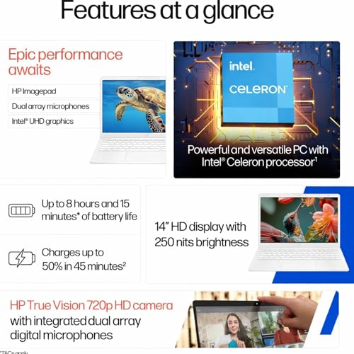 Image of HP 16GB RAM Student and Home Laptop with Microsoft 365, 64GB SSD, Fast Intel Core, Win 11 w /o Earbuds - Perfect for Work & Play