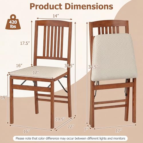 Image of COSTWAY Solid Wood Folding Dining Chairs Set of 2 with Padded Seat, Walnut
