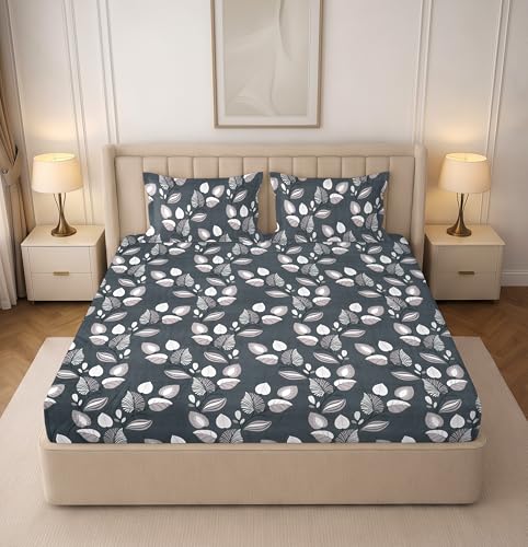 Image of RD TREND Premium Soft Cloud Cotton Floral Bedsheet for Double Bed | Size-90x90 Inches Queen Bedsheets with 2 Matching Pillow Covers (18x28 Inch) Charcoal Grey