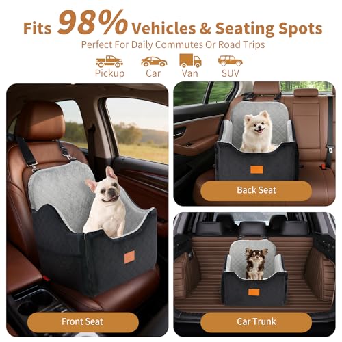 XEEP Dog Car Seat Bed for Small/Medium Dogs – Dog Booster Car Seat Up to 35 lbs -Use Travel Booster Seat with Memory Foam, Safety Belt, Bonus Urine Pad & Blanket, Removable Washable (Black/Grey) - Image 4