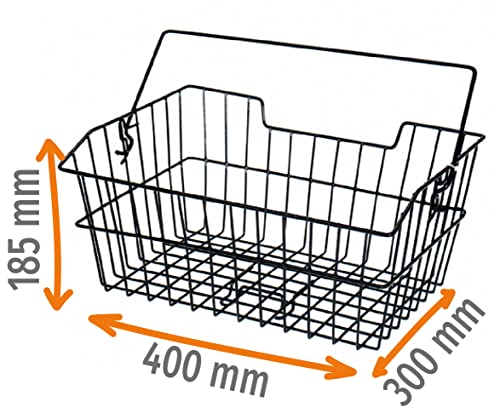 Prophete Fahrradkorb/Einkaufskorb für Gepäckträger, PE-kunststoffbeschichtet, mit Einhakkrallen, Tragegriff, abgeschrägt, 400 x 300 x 185 mm, schwarz