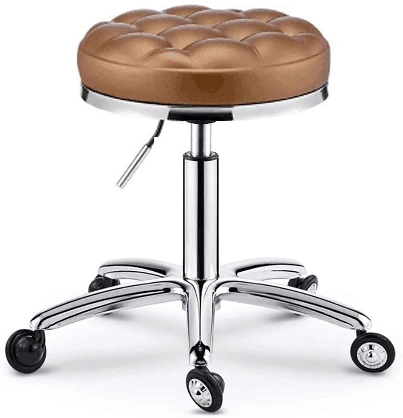 DFEDHF Rolling Stools with Wheels Heavy Duty Swivel Chair, Tattoo Chair Beau Stool, Negotiation Chair, Office Chair, Rotary Lift Home Fashion Bar Stool, Easy to Clean, E, Gold