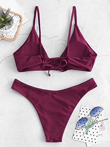 Image of ZAFUL Women's Tie Back Padded High Cut Bralette Bikini Set Two Piece Swimsuit