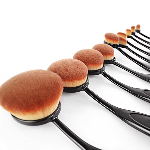 TailaiMei Professional Oval Makeup Brush Set Soft Foundation Toothbrush Cream Contour Powder Blush Concealer Brush(Black)