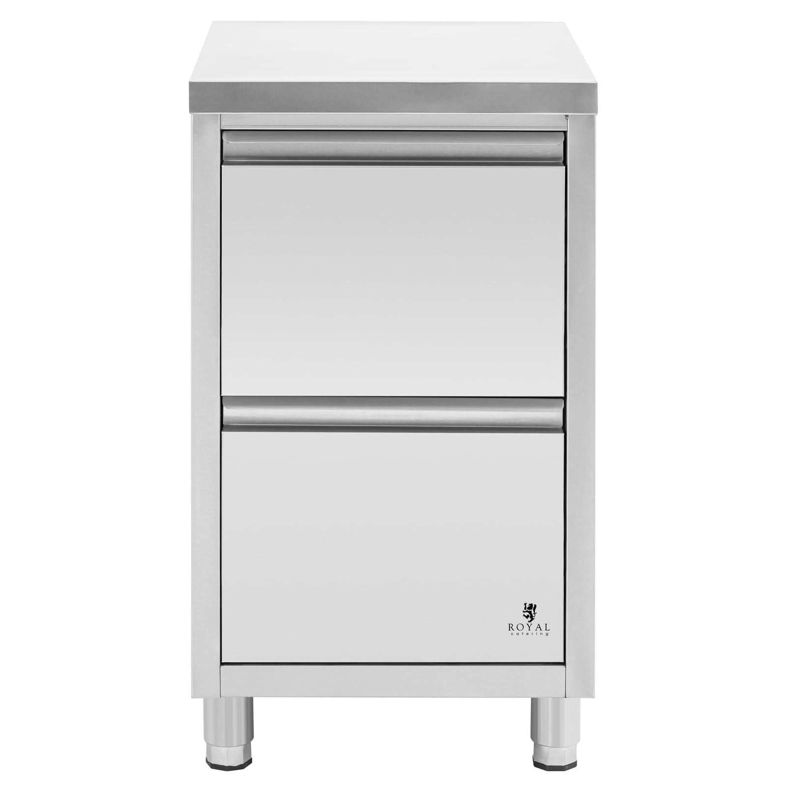 Royal Catering RCCD-2S - Armadio da lavoro in acciaio inox, con 2 cassetti, 50 x 60 cm, altezza regolabile, in acciaio inox