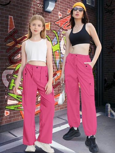 Image of Cromoncent Cargo Pants Girls & Women Parachute Pants Y2K Baggy Rave Clothes Waterproof with Pockets, 6 Years - 3XL