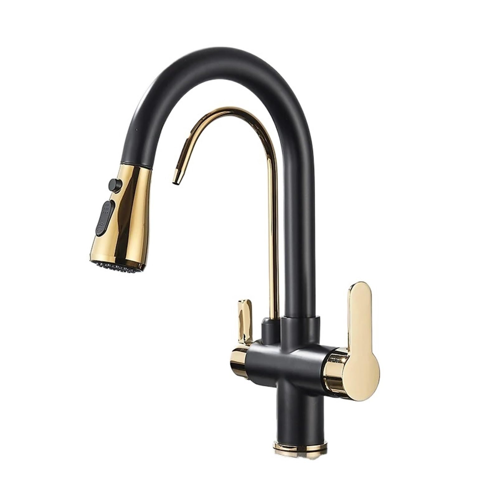 HTTGDGDH Matte Black Kitchen With 360° Rotating Pullout Sprayer Durable Water Filter Crane Antique Brass Mixer For Sink Perfect For Modern Kitchens,Type Ablack Gold