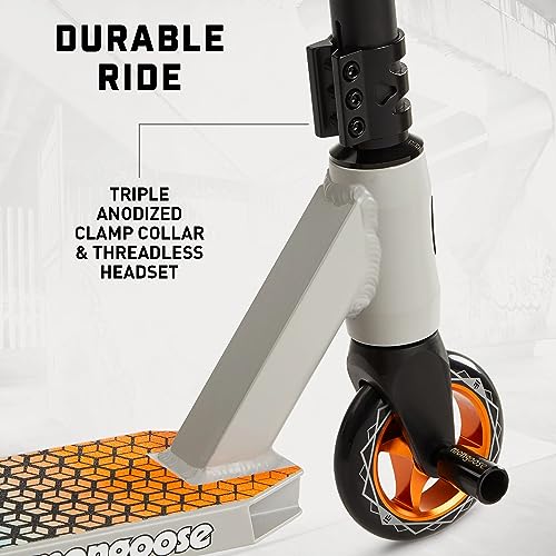 Mongoose Rise 110 Elite Freestyle Stunt Trick Scooter, Lightweight Alloy Deck & Heavy-Duty Frame Up to 220 lbs., Bike-Style Grip, Wheel Pegs Included, Grey/Orange - Thumbnail 5