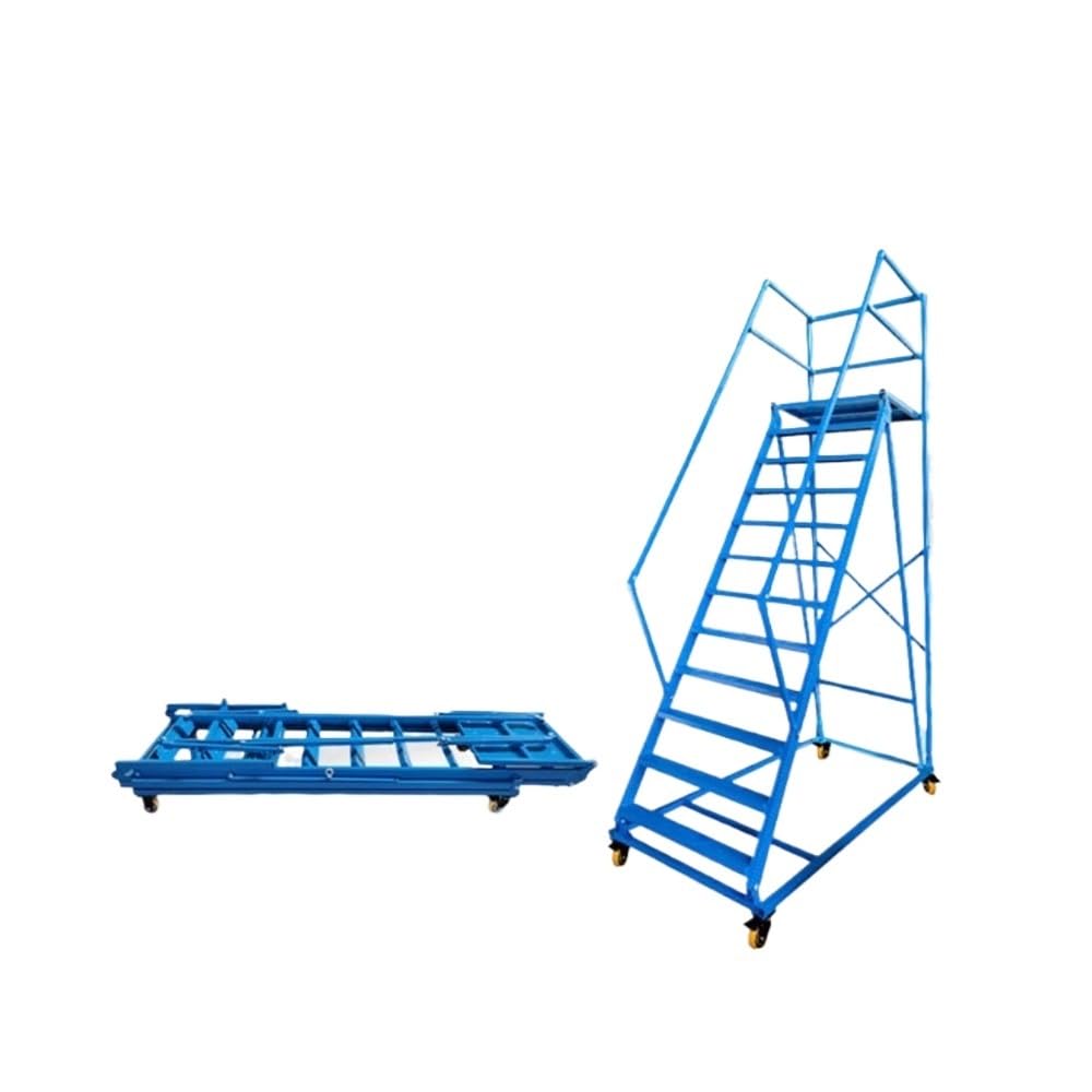 Elevación de andamios Escalera de Plataforma Móvil, Supermercado, Registro y Recogida Almacén, Plegable (Azul) 3 Metros Alto