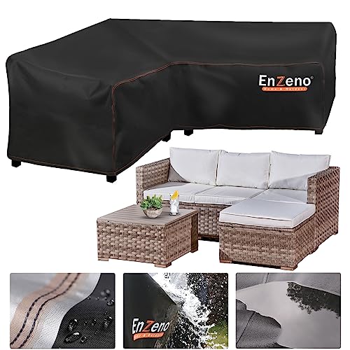 Enzeno Garden Furniture Covers waterproof, 420D Oxford Fabric L-Shape Garden Sofa Covers, Rattan...
