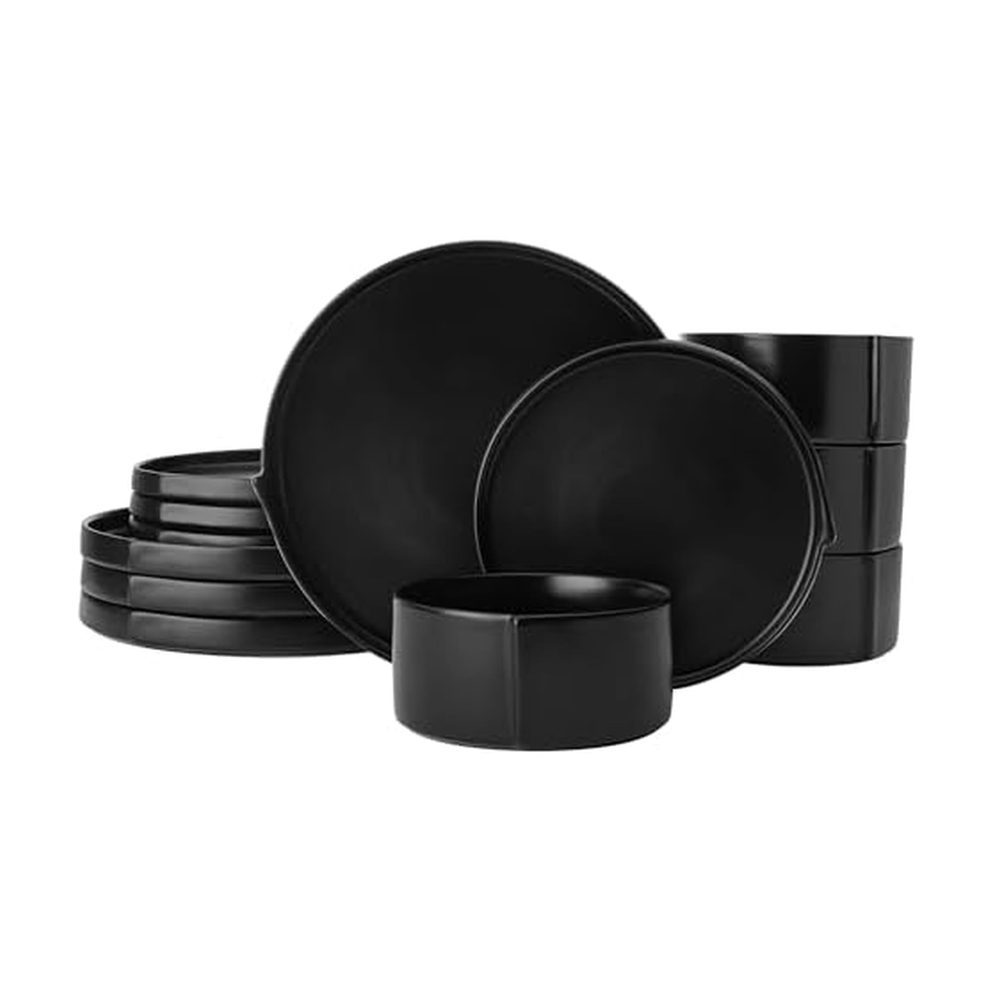 Contemporary Edge 12 Piece Stoneware Dinnerware Set, Service for 4, Plate and Bowls with…