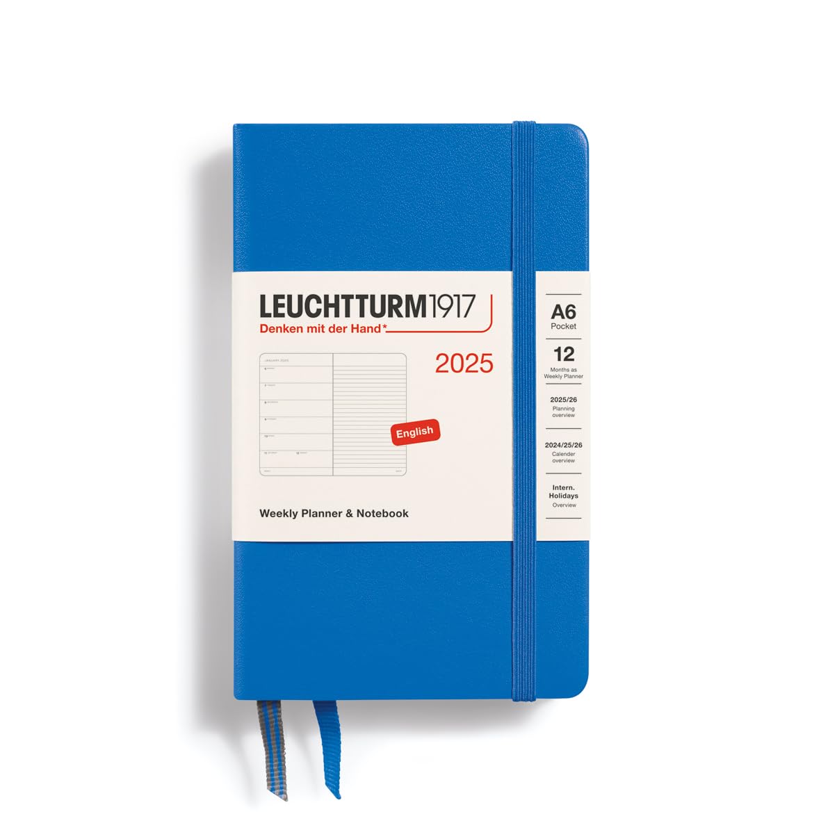 LEUCHTTURM1917 370650 Weekly Calendar & Notebook Pocket (A6) 2025, Sky, English