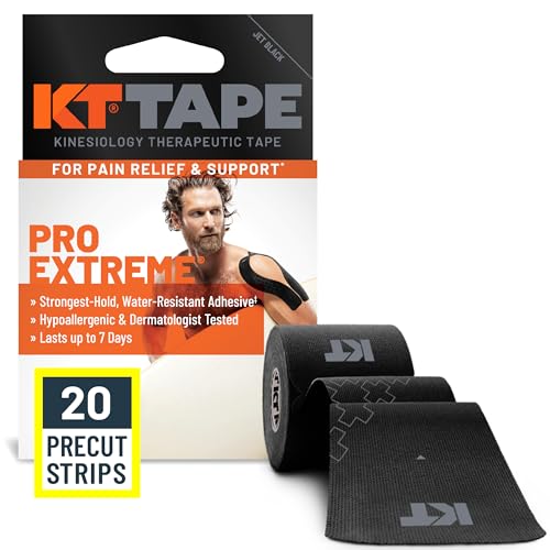 KT Tape, Pro Extreme Synthetic Kinesiology Athletic Tape, 20 Count, 10” Precut Strips, Jet Black