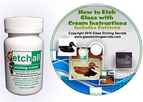 Glass Etching Cream By Etchall (4 oz) with Disc: Instructional Ebook & Stencil Patterns