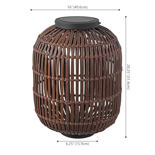 JONATHAN Y 20.5"x 16" Dark Brown/Black Modern Outdoor Solar Lantern, LED Rechargeable Floor Lamp for Patio, Dark Brown Faux Rattan Shade, Bohemian Decor JYL2600A by JONATHAN Y - Image 4