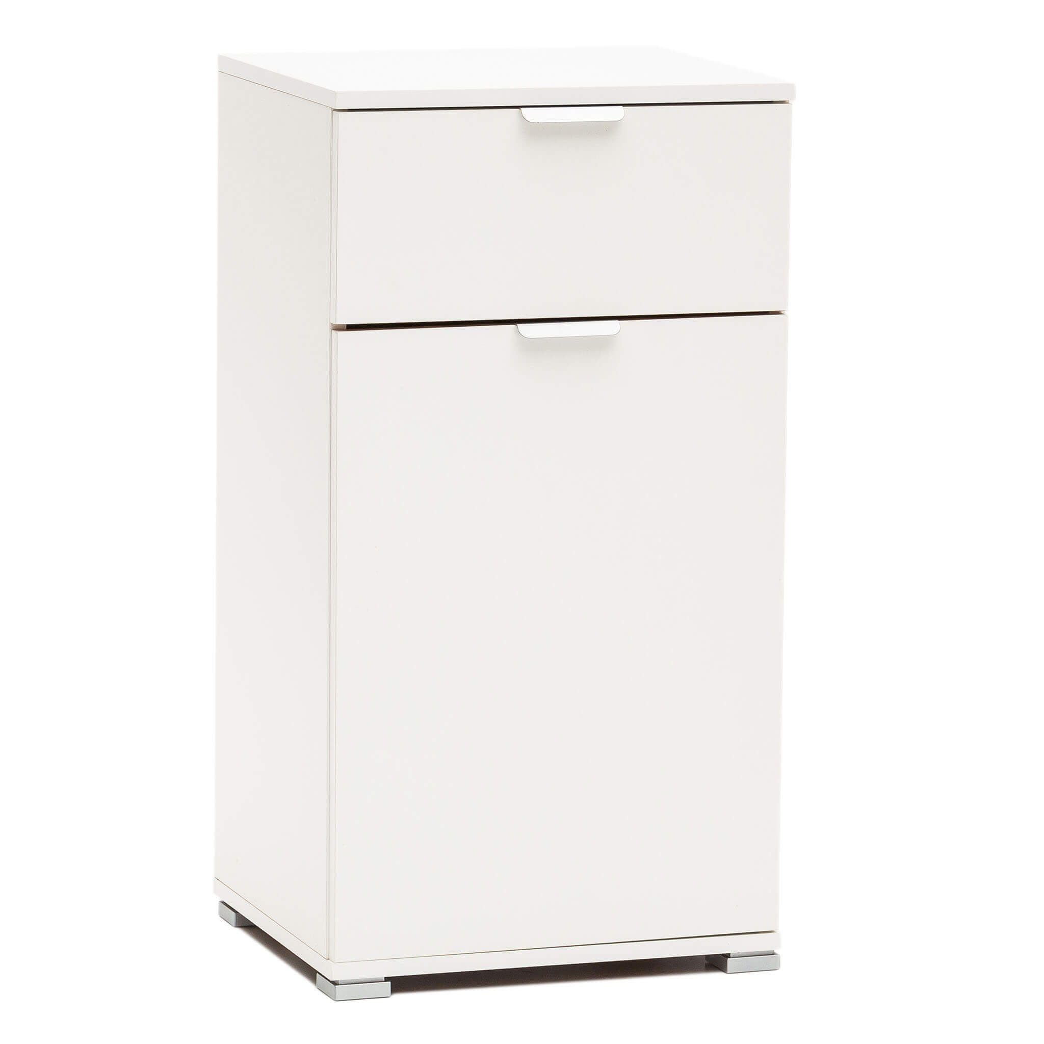 milani home - comodino armadietto 1 anta e 1 cassetto 45 x 38 x 85 cm, bianco, truciolare bilaminato, Made in Italy