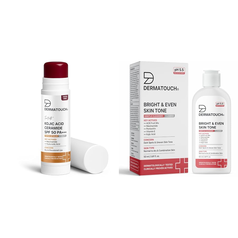 DERMATOUCH Kojic Acid Ceramide SPF 50 PA+++ Tinted Wine Lip Balm - 5g & Bright & Even Skin Tone Gentle Cleanser 50ml-image-43