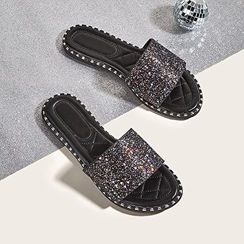 Image of Women's Open Toe Flat Sandals Rhinestone Glitter On Casual Fashion Slippers Quick Drying Indoor & Outdoor Slides
