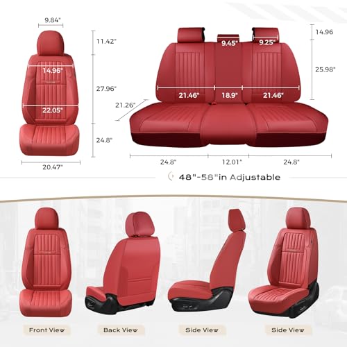 Image of Coverado Car Seat Covers Full Set, Seat Covers for Cars, Car Seat Cover, Car Seat Protector, Leather Car Seat Cushion, Waterproof Car Seat Covers Front Seats and Back Fit for Most Cars(Red)