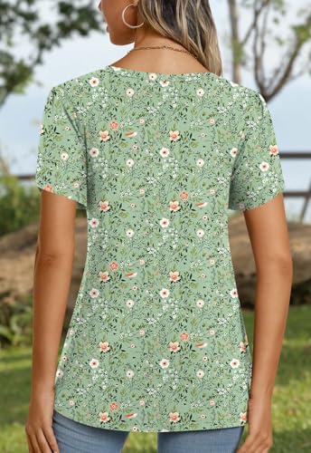 Image of CATHY 2026 Women Tops Summer Short Sleeve Tunic V Neck T-Shirts Loose Casual Floral Blouse S-4XL