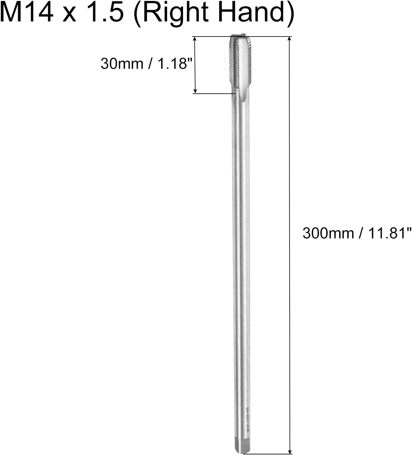 uxcell Metric Thread Tap M14 x 1.5 H2 300mm Extra Long Straight Flute Screw Thread Milling Machine Taps Threading Tapping Repair Tool