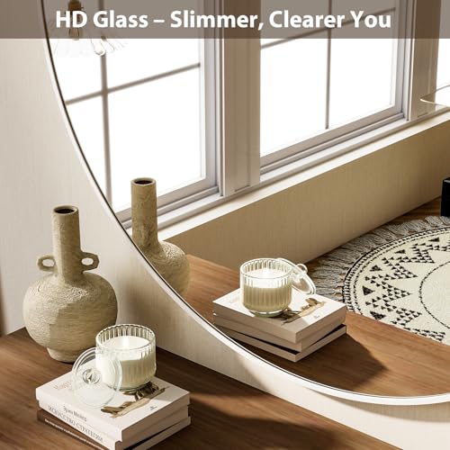 Image of HARRITPURE Round Mirror 30 White Wall Mounted Circle Mirrors