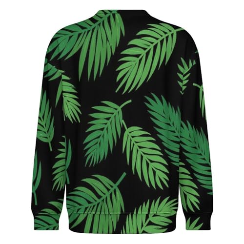 MoBlinko Mens Crewneck Sweater Green Tropical Palm Leaves Mens Sweater Sweaters for Men Long Sleeve Lightweight Pullover3