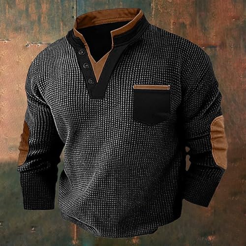 Men's Casual Corduroy Sweatshirt Long Sleeve Thermal Waffle Sweatshirts Fall Winter Stand Collar V-Neck Polo Sweaters2