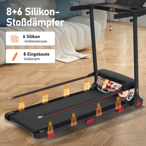 Tapis roulant pieghevole per la casa, pendenza dell'8%, motore da 3,0 CV, silenzioso fino a 14 km/h, superficie di corsa 110 × 40 cm, Bluetooth e display LED, portata 120 kg, console multifunzione, 12