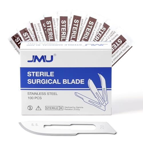 Image of JMU 100pcs Scalpel Blades Sterile #20, Disposable Stainless Steel Surgical Blades, Individually Foil Wrapped