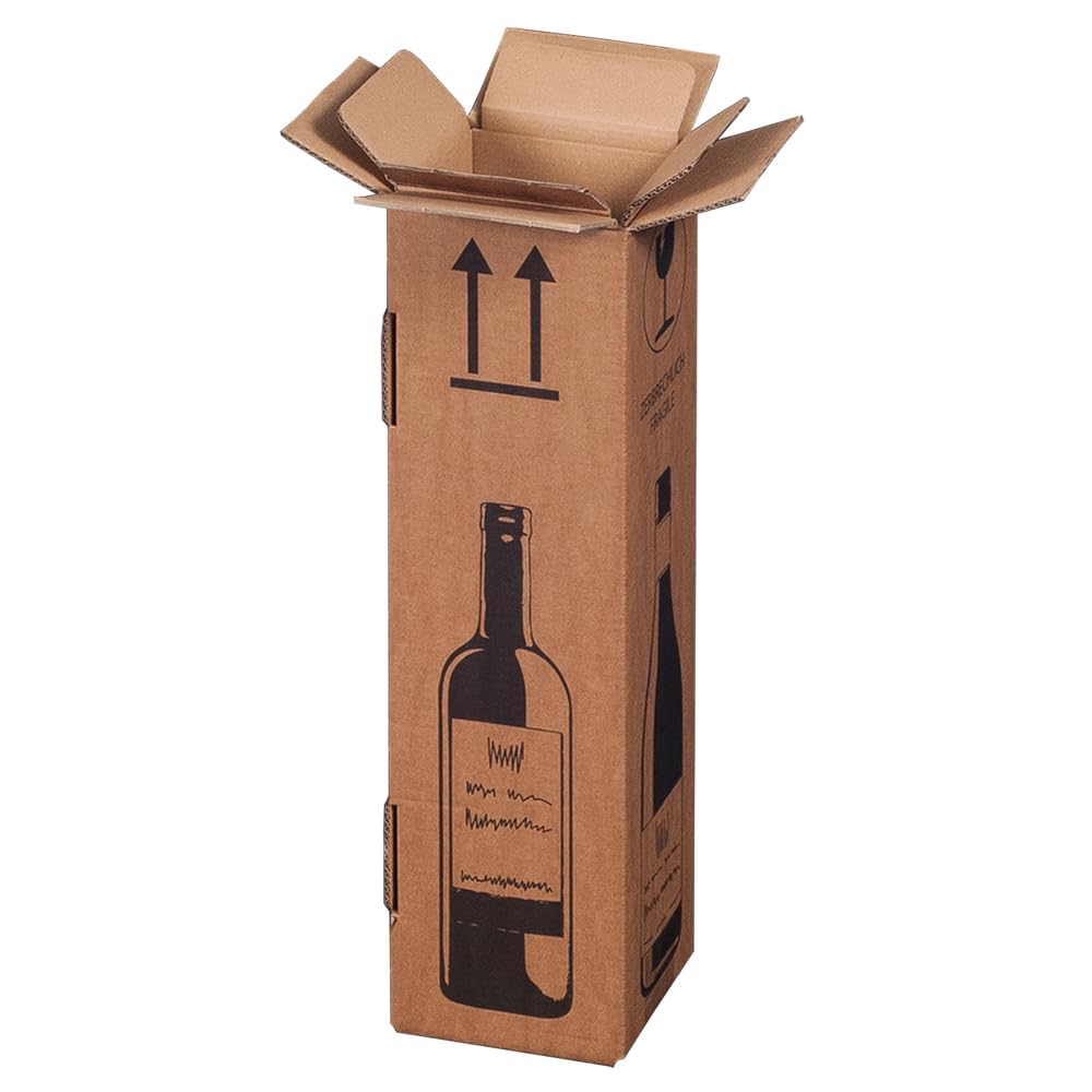 Weinkarton Flaschen Versandkarton Flaschenkarton für 1 Flasche mit PTZ-Zulassung 105 x 105 x 420 mm | braun | 40 Stück