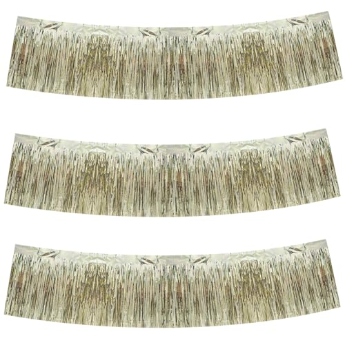 Image of BEISHIDA 3 Packs Metallic Foil Fringe Garland Laser Champagne Wall Hanging Tinsel Fringe Banners for Car Floats Birthday Baby Bridal Shower Wedding Graduation Holiday Party Decoration(30 Feet)