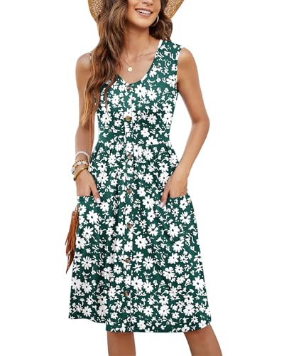 Image of MOLERANI Women Summer Dresses Sleeveless Casual Loose Swing Button Down Midi Dress with Pockets