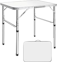 Portable Folding Camping Table with Strong Aluminium Legs and Carry Handle, Indoor and Outdoor 2 Height Levels 70/33 cm, 75 x 55 x 70 cm, White