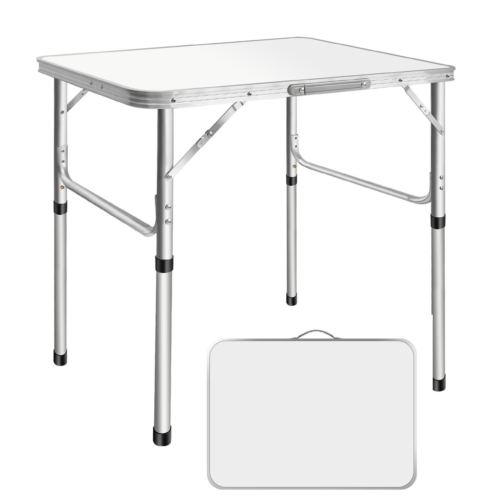 Table de Camping Pliable et Portable avec Pieds en Aluminium Solides et poignée de Transport, pour l'intérieur et l'extérieur, 2 Niveaux de Hauteur 60/35 cm, 75 x 55 x 60 cm, Blanche