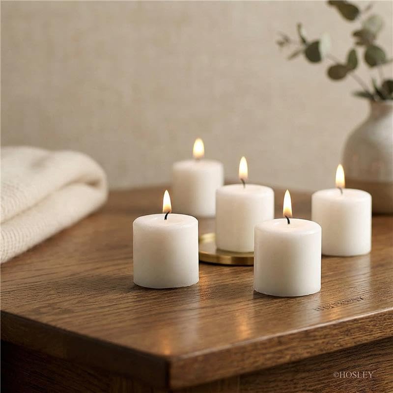Image of Hosley Set of 30 Unscented White Votive Candles - Bulk Pack, Clean-Burning, Long-Lasting 10-12 Hour Burn Time - Ideal for Weddings, Home Decor, Spa, and Events (Pack of 3)