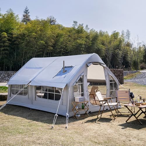 Carpa Inflable Grande Al Aire Libre, 10㎡ Carpa De Campamento Espacial, con Salida De Chimenea, Columna De Aire Integrada, Impermeable PU2000 Mm, para Acampar Familiares De 4 Temporadas