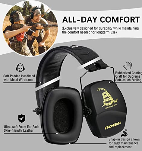 Prohear 016 Ear Protection Safety Earmuffs For Shooting, Nrr 26Db Noise Reduction Slim Passive Hearing Protector With Low-Profile Earcups, Compact Foldable Ear Defenders For Gun Range, Hunting (Dtom) #TOP3