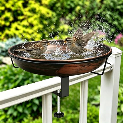 YU0LYEF Metall Vogeltränke für Balkongeländer 30 cm Winterfest Vogelbad Wetterfeste Wassertränke für Garten und Balkon Vintage Design