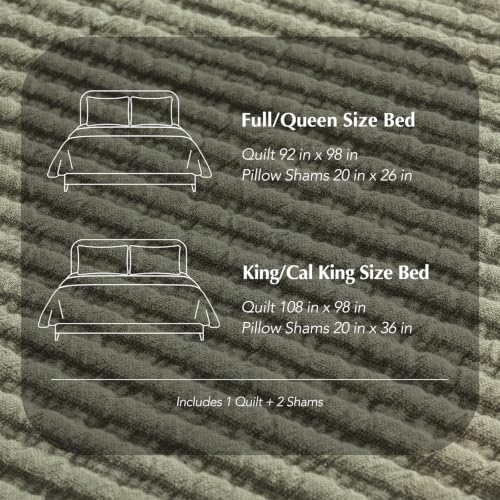 Image of EVERGRACEHOME Cotton Ribbed Matelasse Coverlet Set, King, Dried Sage | Soft Lightweight Bedspread, 3 Pieces, Breathable Cozy Oversized Quilted Bedding Set for All Seasons, with 2 Pillow Shams