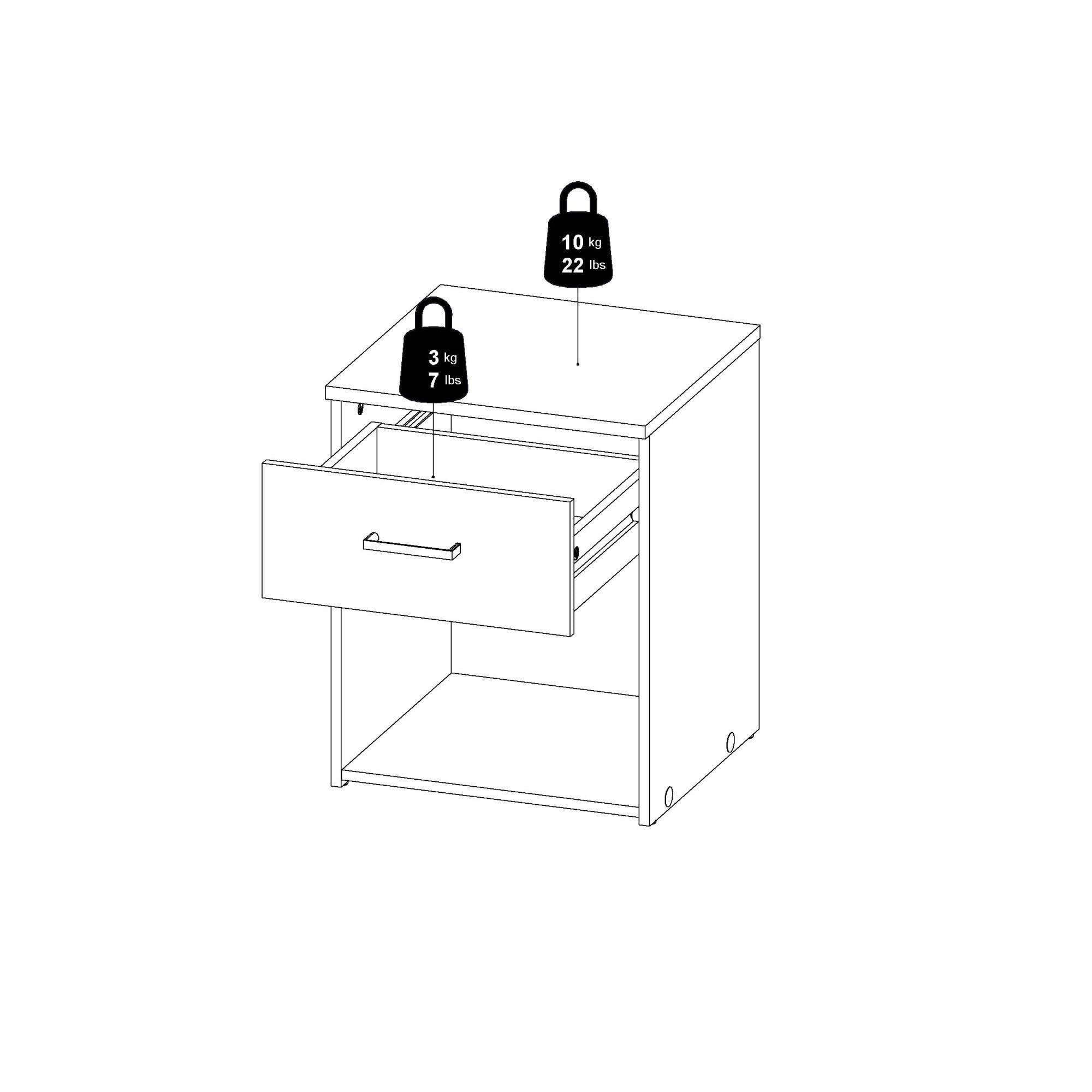 Dmora Comodino 35.95x37.6x47.5h cm Bianco Un Cassetto Apertura Scorrevole, Chiusura Scorrevole