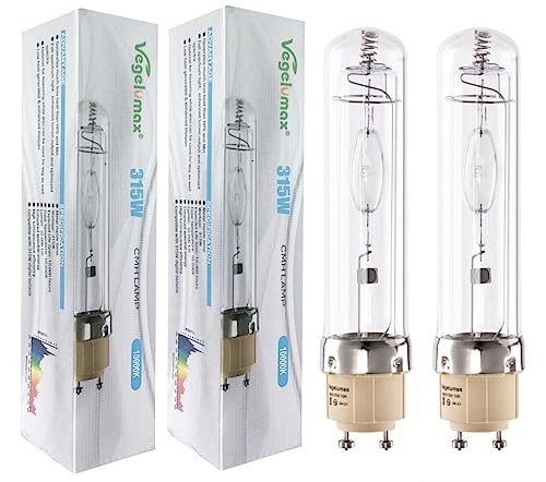 Vegelumax MH 315W Metal Halide Grow Light Bulb Lamp Full Spectrum CCT 10000K,High Efficiency Enhanced Blue Spectrum CDM for Flowering,Compatible with CMH 315 Grow Bulb Fixture PGZX 18 Socket,2Pack - Best Grow Light Bulbs