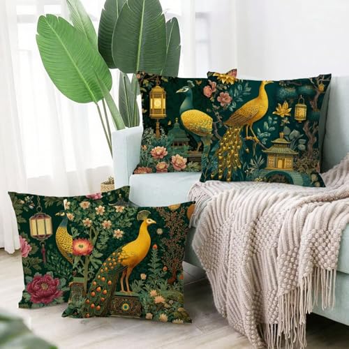 Housse coussin 45x45 paon lot de 4 velours lavable maison décor or
