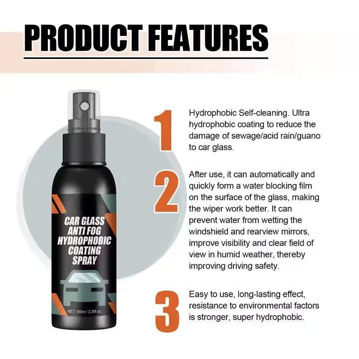 Image of VISIONEX Car Glass Anti Fog Hydrophobic Coating Spray |Rainproof, Streak-Free Automotive Cleaner | Multipurpose Windshield Cleaning Liquid 2