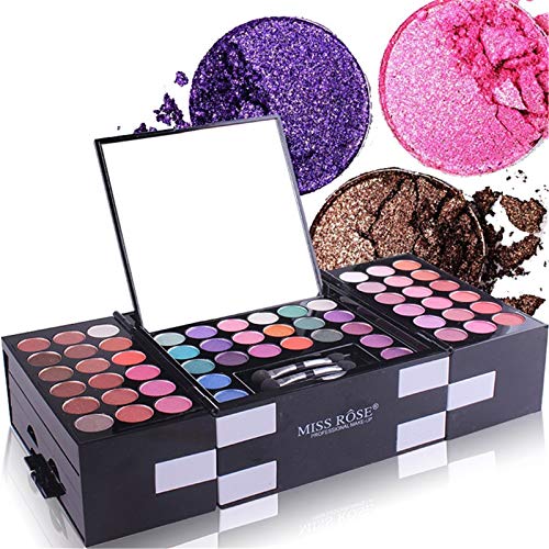 Pure Vie 148 Colors Carry All Trunk Pro Makeup Gift Set Including 60 Matte Eyeshadow, 82 Shiny Eyeshadow, 3 Blush, 3 Eyebrow Powder - Makeup Combination Palette Kit for Salon and Daily Use