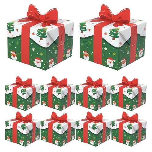 Fbinys Cajas de Navidad | Contenedor plegable con lazo rojo - Pequeñas cajas de dulces para Navidad - para galletas, galletas, alimentos, cupcakes, brownies, bombones, familia y amigos
